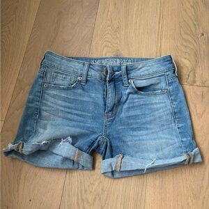 American Eagle Outfitters Blue Jean Shorts Distressed Hem